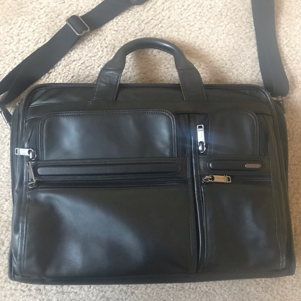 Tumi slim leather brief black laptop bag